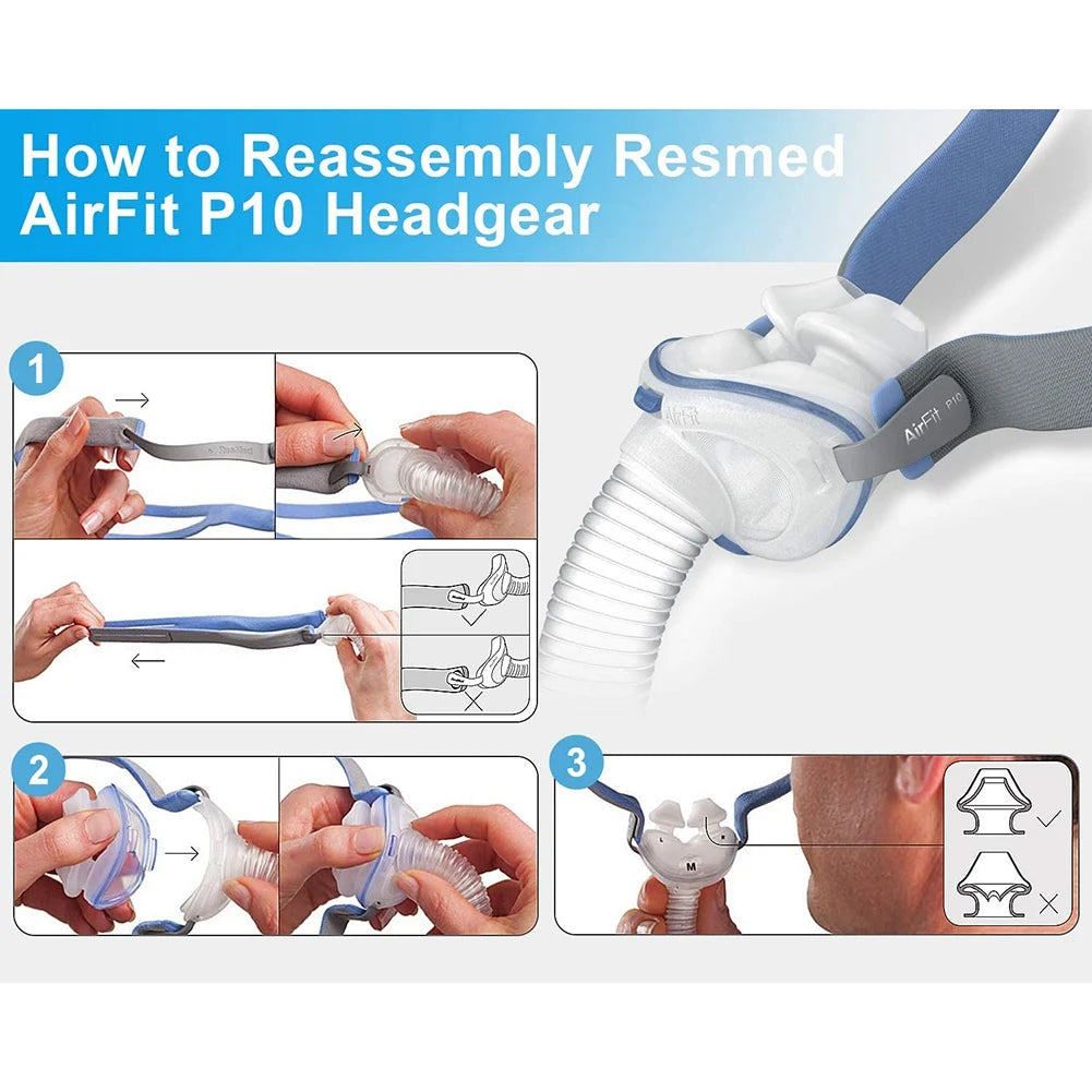 AA87C Replacement Headgear Compatible for ResMed Airfit P10 Nasal Pillow CPAP Strap 3 Shoulder Straps and 6 Adjustment Clips A