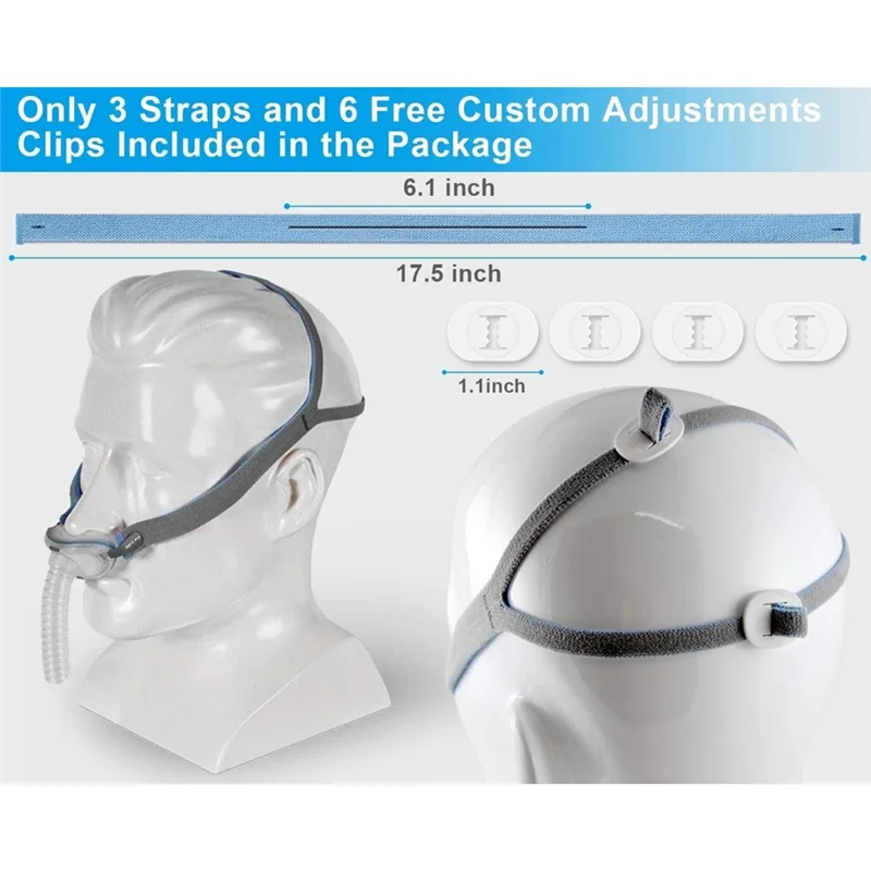 A27U Hot 3PCS Replacement Headgear for P10 Nasal Pillow CPAP Mask Straps with 6 Adjustment Clips