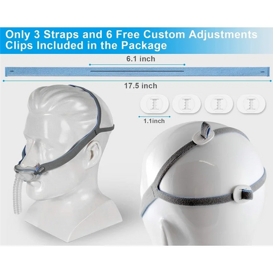 A27U Hot 3PCS Replacement Headgear for P10 Nasal Pillow CPAP Mask Straps with 6 Adjustment Clips